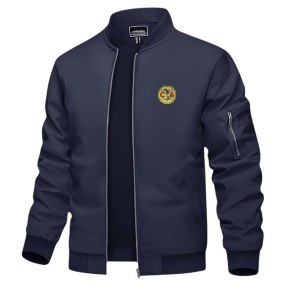 Men's Aguila Club America Logo Embroidered Light Weight Bomber Jacket -Navy Blue